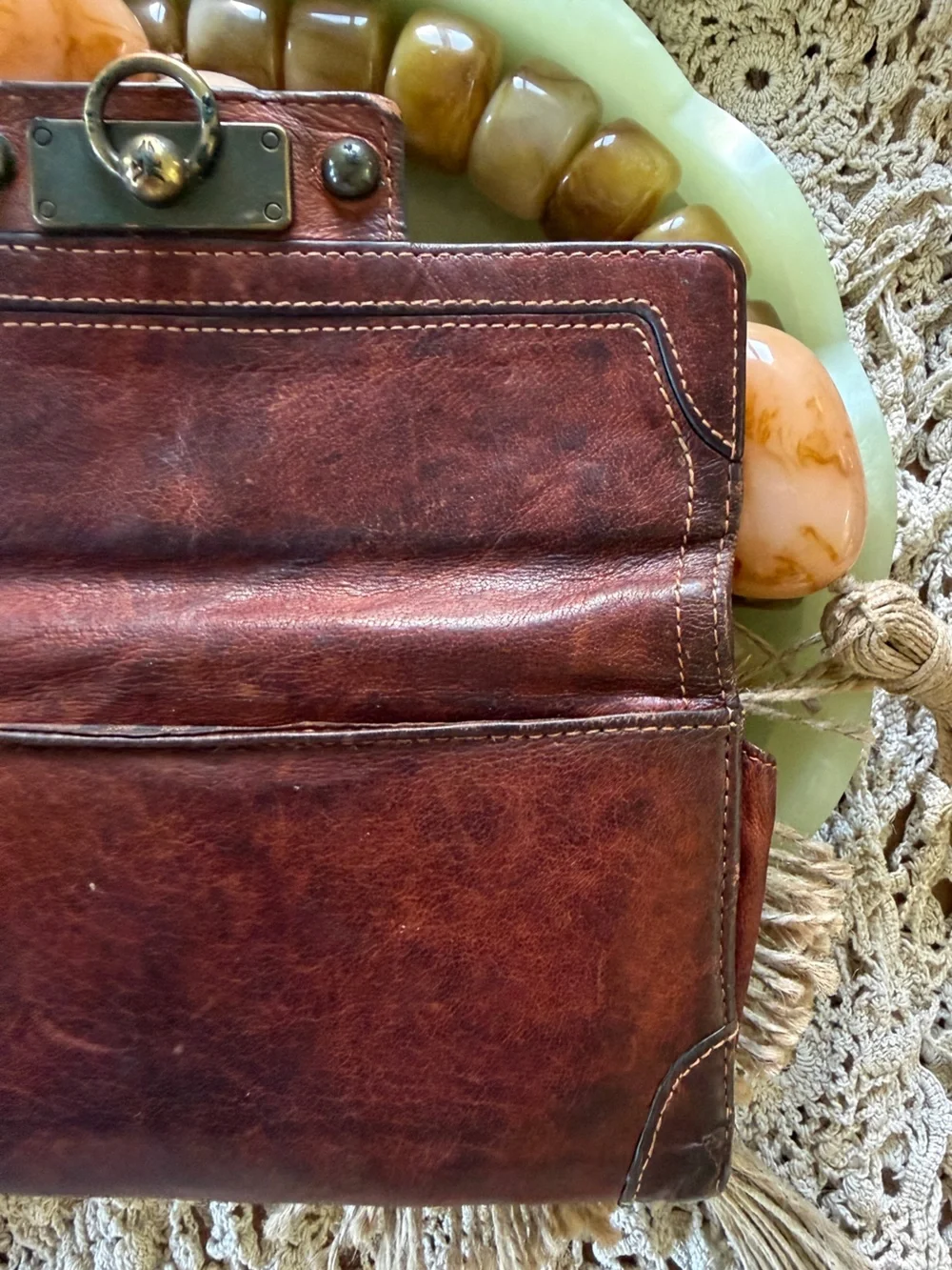 Frye Cameron Continental Cognac Rust Brown Leather Clutch Wallet